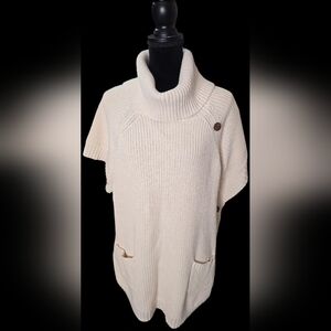 Coldwater Creek 1X Heavy Ribbed Cotton Poncho Cape Sweater Cream